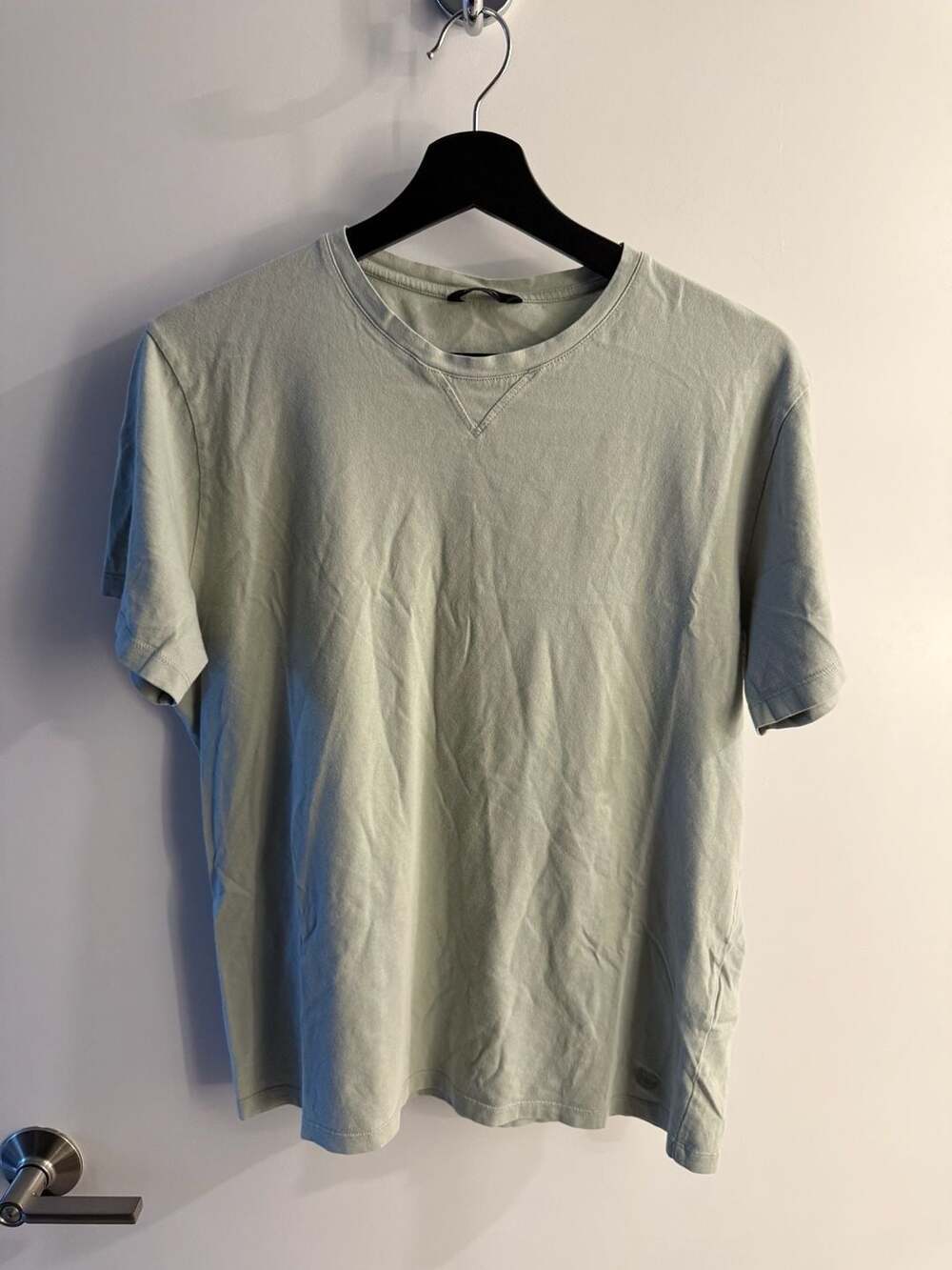 Massimo Dutti V-Insert Crew Neck T-Shirt Sage Green Size M